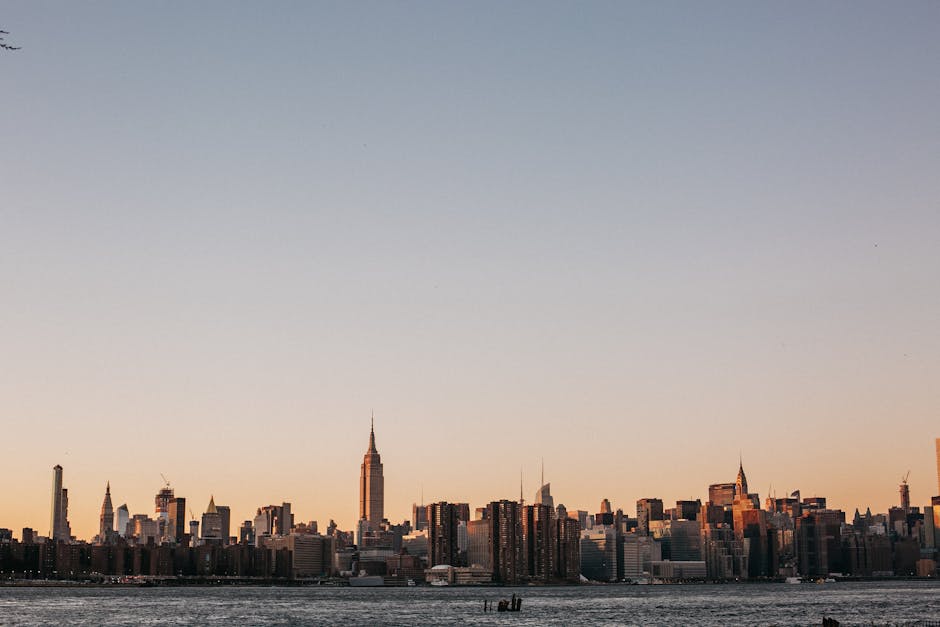 Stunning view of New York City skyline at sunset