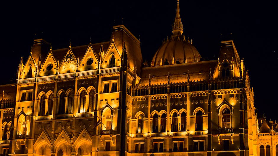 Stunning view of the illuminated Hungarian Parliament Building in Budapest at night
